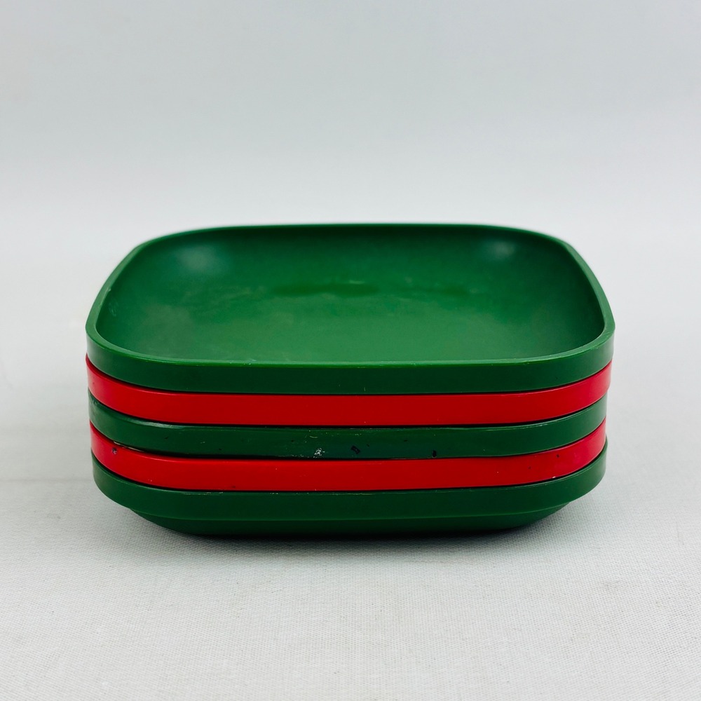 Vintage Tupperware Toys Mini Square Plates Red Green Set of 5 Christmas Luncheon